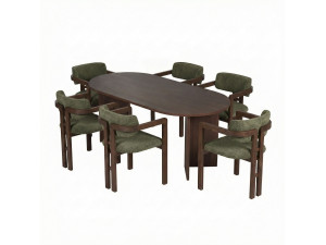 Ensemble Table et Chaises (7 Pièces) en bois "Meridia 6" - 180 x 90 x 75 cm - Vert