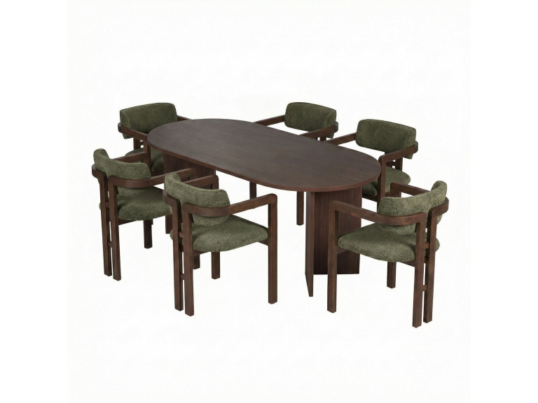 Ensemble Table et Chaises (7 Pièces) en bois "Meridia 6" - 180 x 90 x 75 cm - Vert