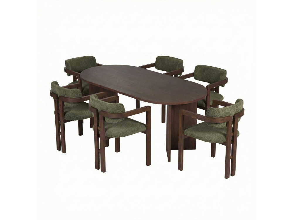 Ensemble Table et Chaises (7 Pièces) en bois "Meridia 6" - 180 x 90 x 75 cm - Vert