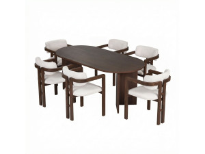 Ensemble Table et Chaises (7 Pièces) en bois "Meridia 6" - 180 x 90 x 75 cm - Blanc