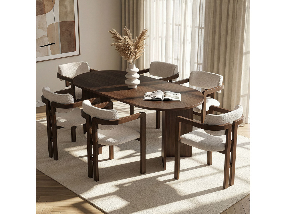 Ensemble Table et Chaises (7 Pièces) en bois "Meridia 6" - 180 x 90 x 75 cm - Blanc