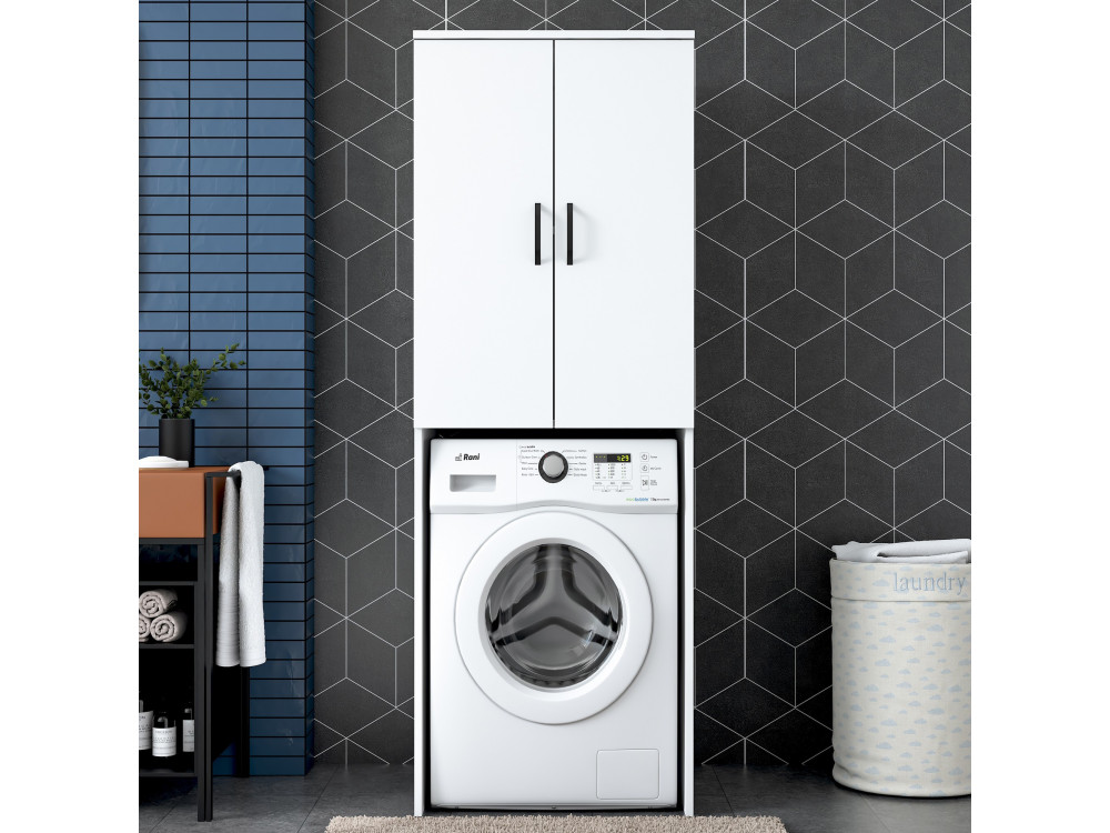 Meuble pour machine à laver en bois "Losal" - 65 x 62 x 181 cm - Blanc