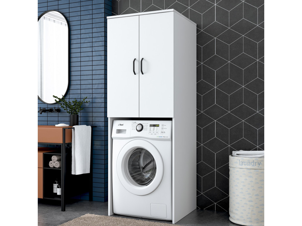 Meuble pour machine à laver en bois "Losal" - 65 x 62 x 181 cm - Blanc