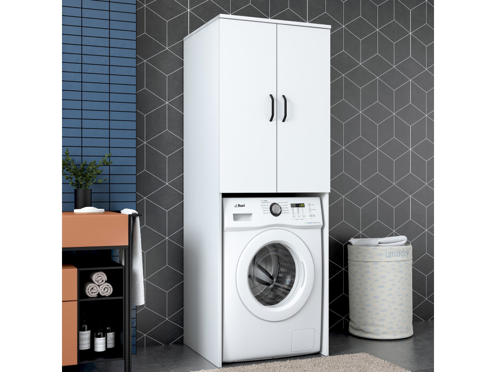 Meuble pour machine à laver en bois "Losal" - 65 x 62 x 181 cm - Blanc