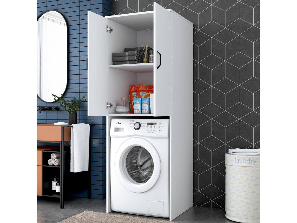 Meuble pour machine à laver en bois "Losal" - 65 x 62 x 181 cm - Blanc