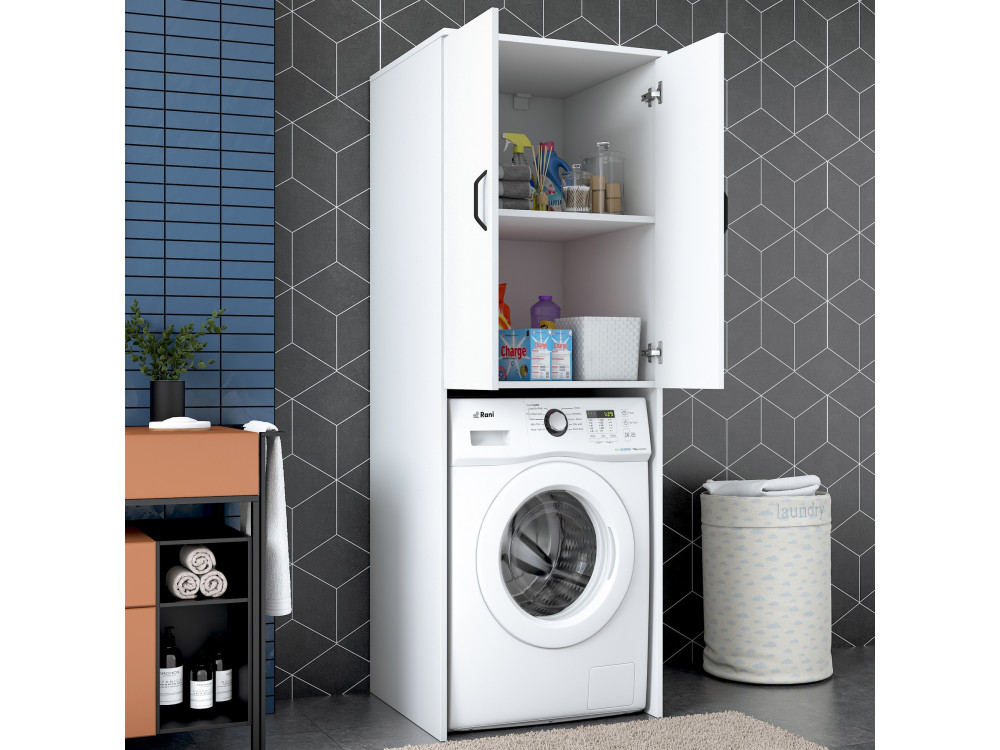 Meuble pour machine à laver en bois "Losal" - 65 x 62 x 181 cm - Blanc