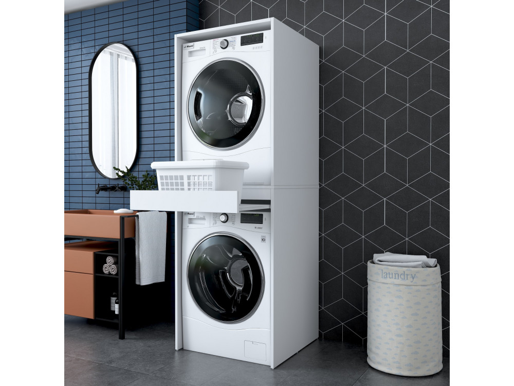 Meuble pour machine à laver en bois "Dorma" - 66 x 65 x 189 cm - Blanc