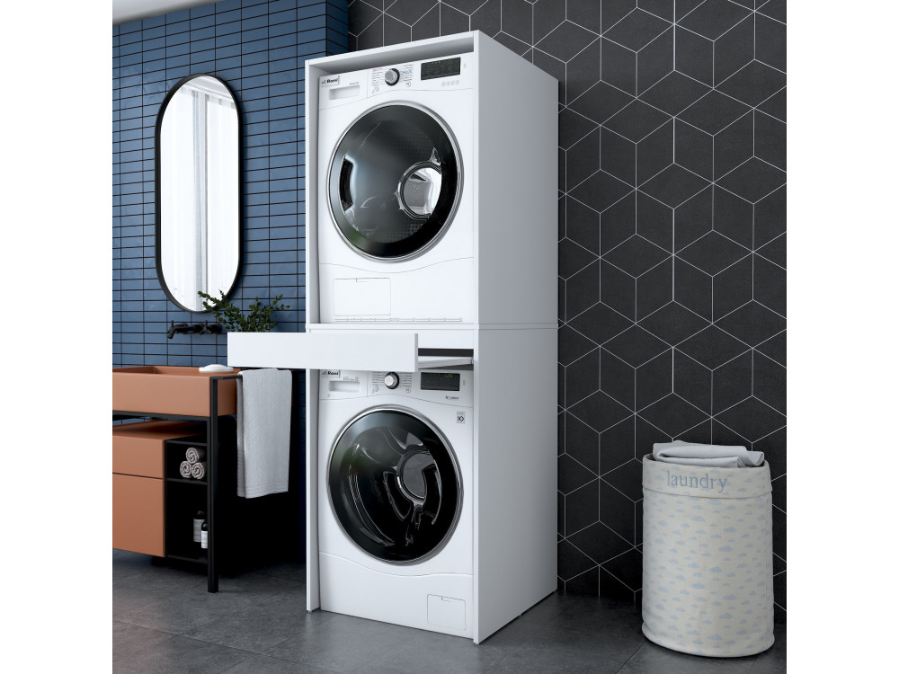 Meuble pour machine à laver en bois "Dorma" - 66 x 65 x 189 cm - Blanc
