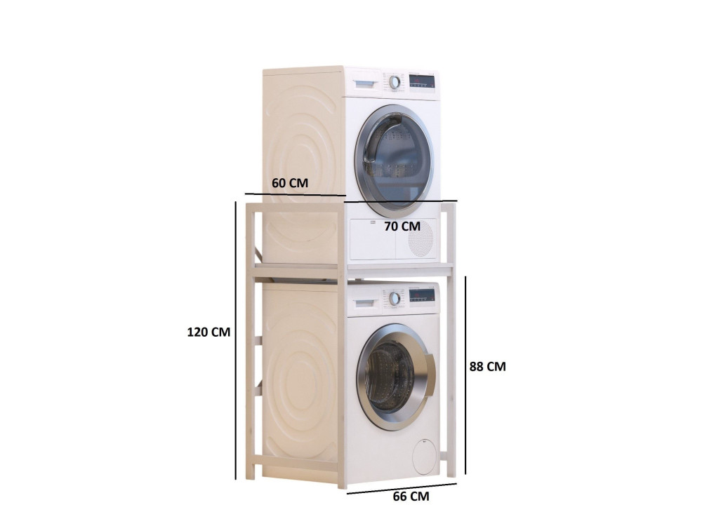 Meuble pour machine à laver en métal "Junior" - 70 x 60 x 116 cm - Blanc