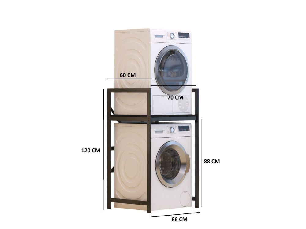 Meuble pour machine à laver en métal "Junior" - 70 x 60 x 116 cm - Noir