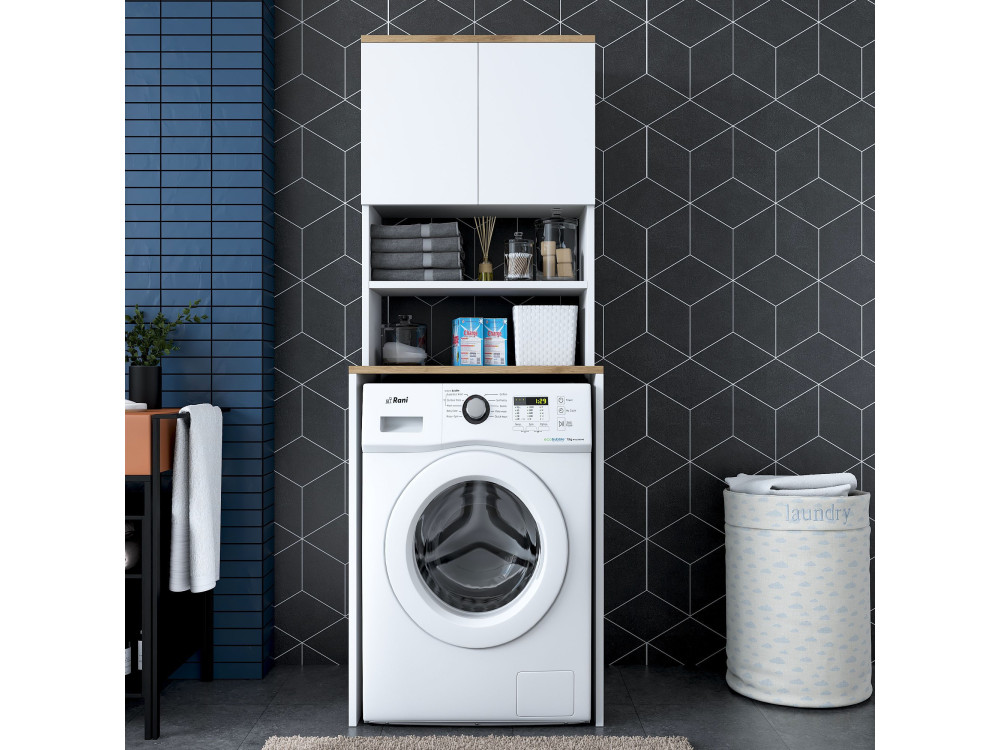 Meuble pour machine à laver en bois "Kado" - 65 x 60 x 183 cm - Blanc
