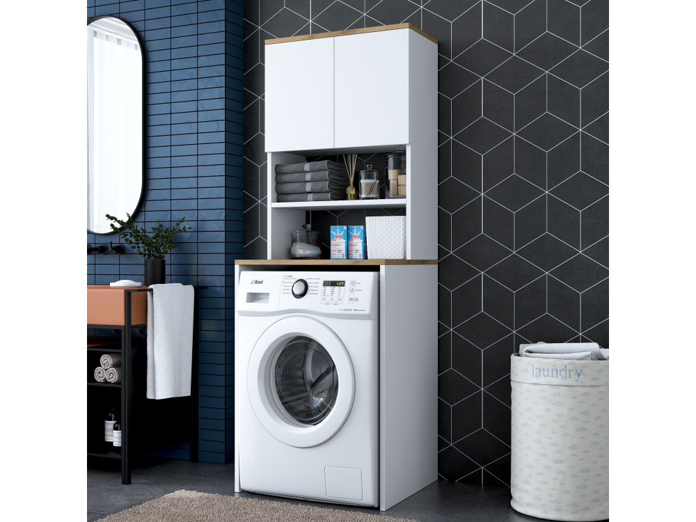 Meuble pour machine à laver en bois "Kado" - 65 x 60 x 183 cm - Blanc