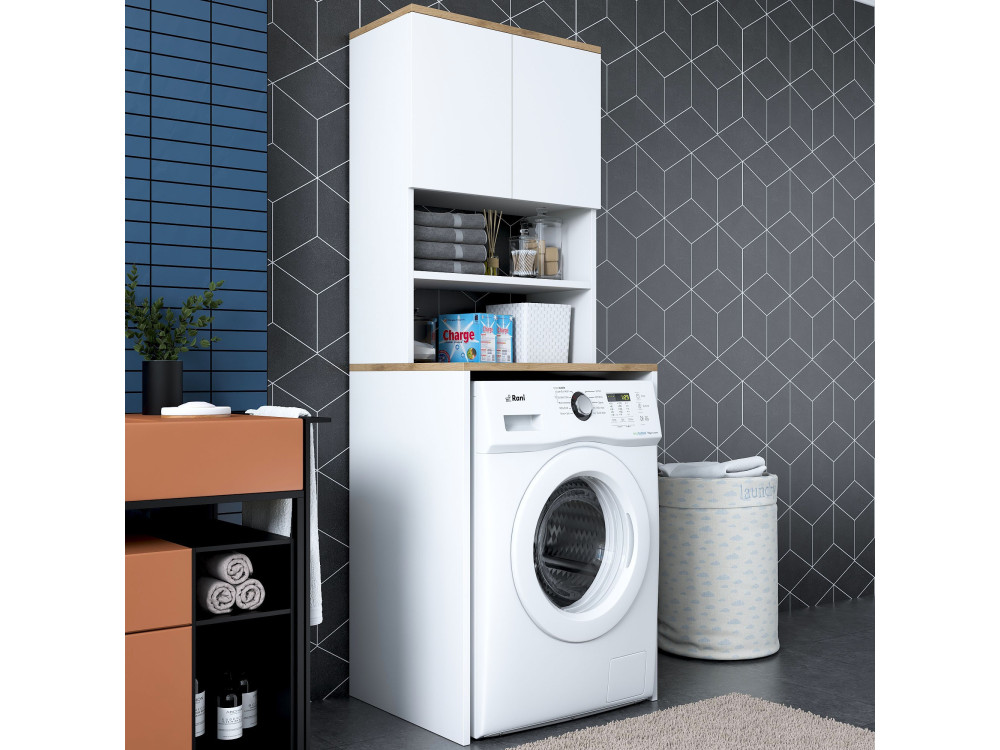 Meuble pour machine à laver en bois "Kado" - 65 x 60 x 183 cm - Blanc
