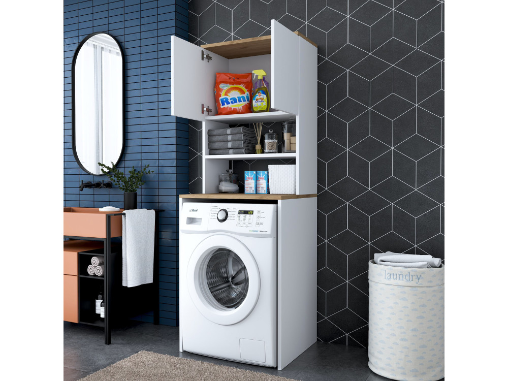 Meuble pour machine à laver en bois "Kado" - 65 x 60 x 183 cm - Blanc