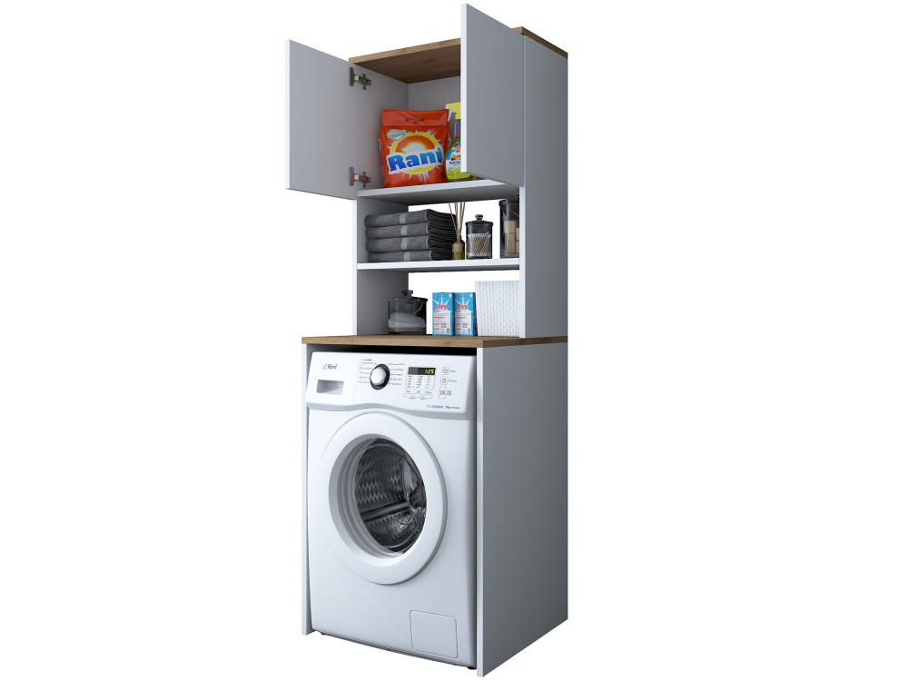 Meuble pour machine à laver en bois "Kado" - 65 x 60 x 183 cm - Blanc