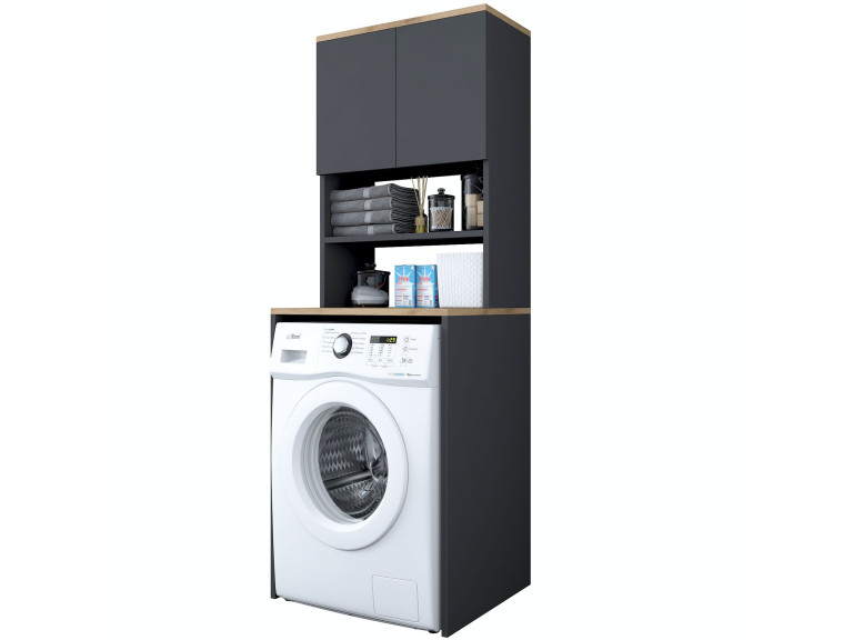 Meuble pour machine à laver en bois "Kado" - 65 x 60 x 183 cm - Gris anthracite
