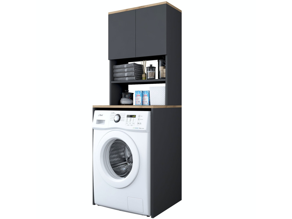 Meuble pour machine à laver en bois "Kado" - 65 x 60 x 183 cm - Gris anthracite