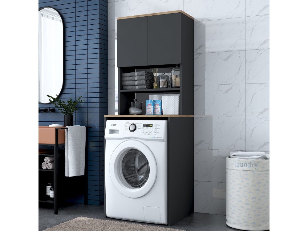 Meuble pour machine à laver en bois "Kado" - 65 x 60 x 183 cm - Gris anthracite