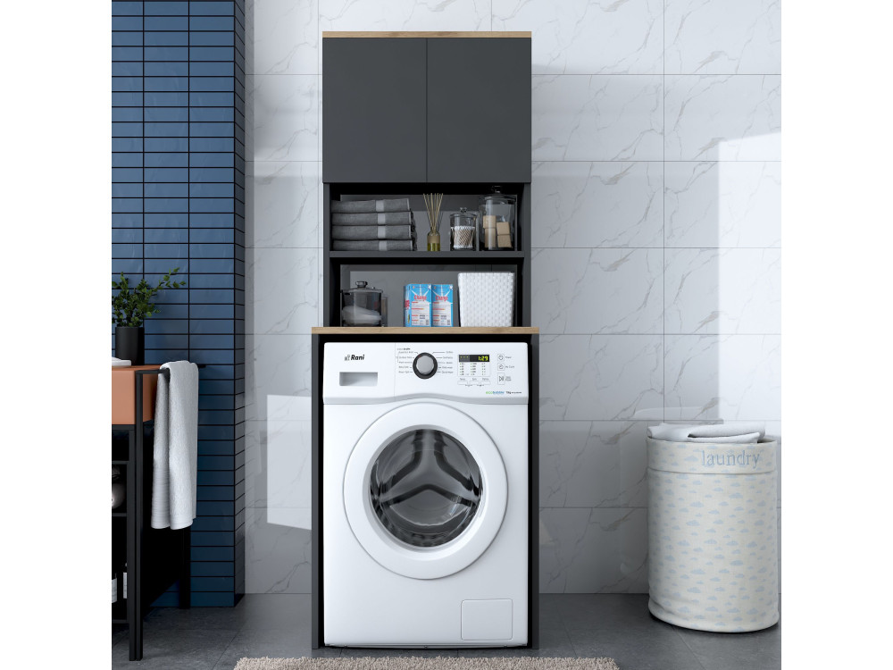 Meuble pour machine à laver en bois "Kado" - 65 x 60 x 183 cm - Gris anthracite