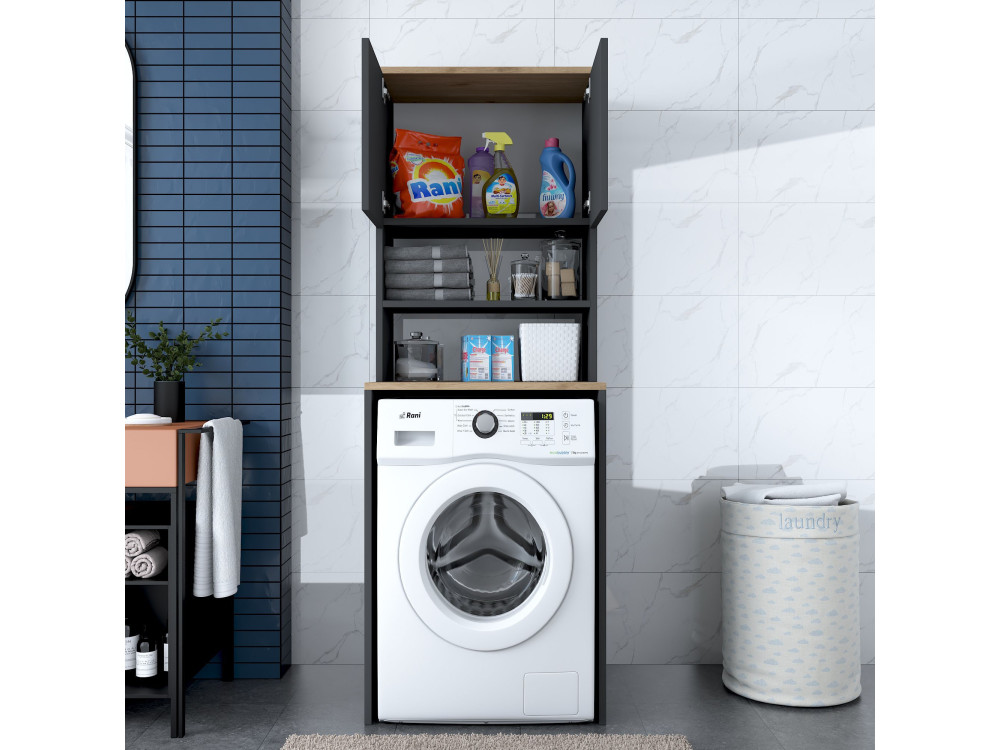 Meuble pour machine à laver en bois "Kado" - 65 x 60 x 183 cm - Gris anthracite