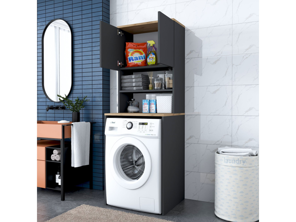 Meuble pour machine à laver en bois "Kado" - 65 x 60 x 183 cm - Gris anthracite