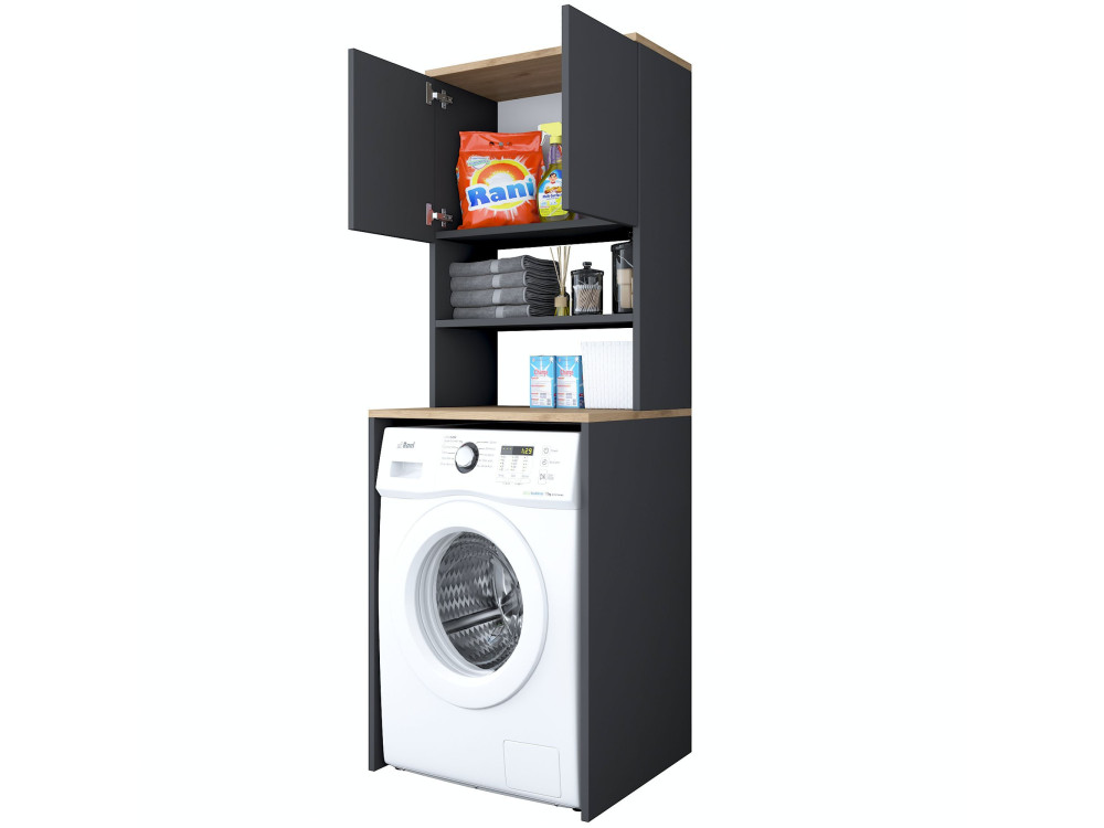Meuble pour machine à laver en bois "Kado" - 65 x 60 x 183 cm - Gris anthracite
