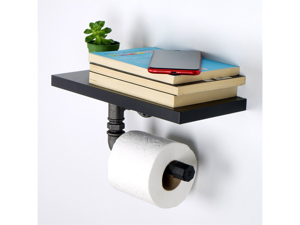 Porte-papier toilette en bois "Boruraf239" - 30 x 23 x 12 cm - Noir