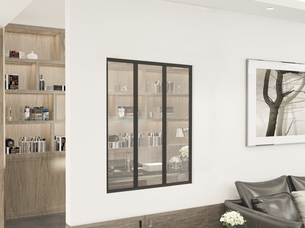 Verrière atelier en aluminium "Panorama" - 90 x 105 cm - Noir