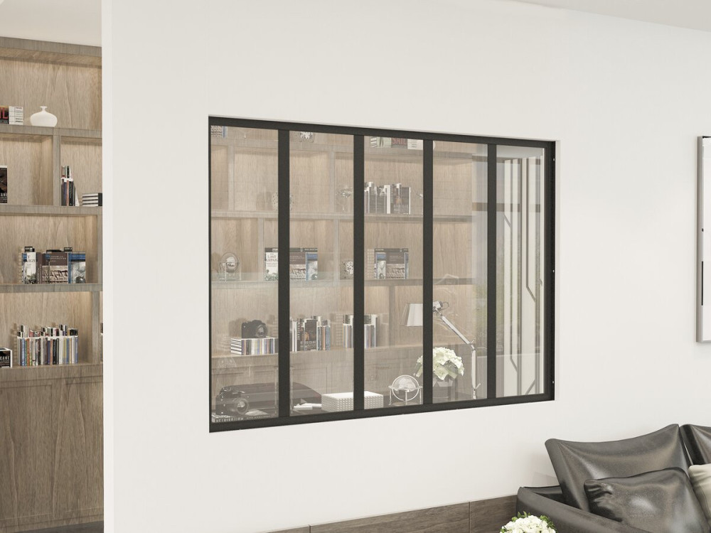 Verrière atelier en aluminium "Panorama" - 150 x 105 cm - Noir