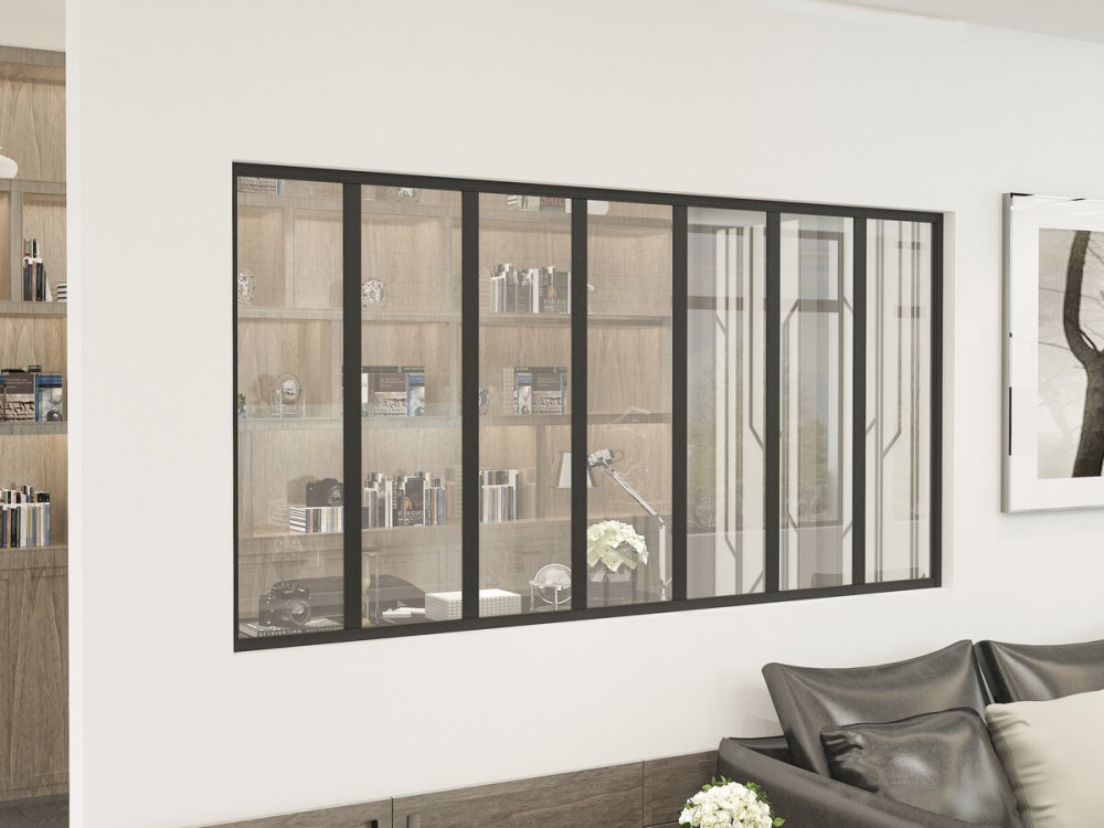 Verrière atelier en aluminium "Panorama" - 210 x 105 cm - Noir