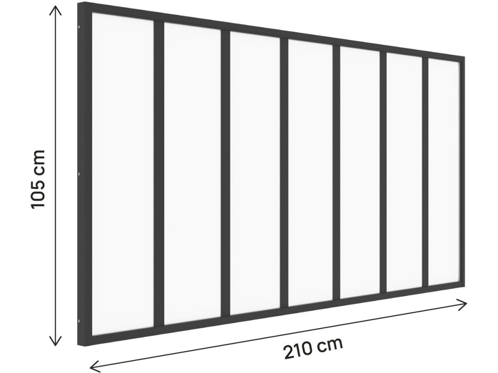 Verrière atelier en aluminium "Panorama" - 210 x 105 cm - Noir