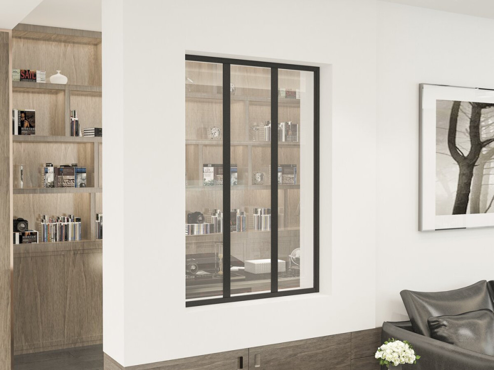 Verrière atelier en aluminium "Panorama" - 90 x 130 cm - Noir