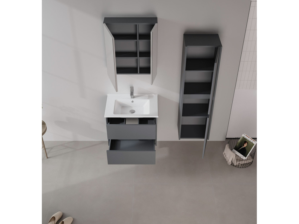 Armoire de Salle de Bain "Side 40" - 40 x 27 x 138 cm - Matte Anthracite