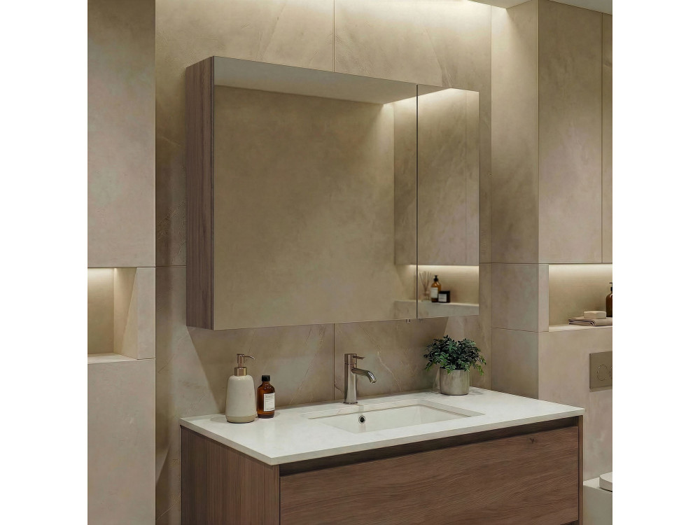 Meuble Salle de Bain avec Miroir "Side 80" - 79 x 16 x 66 cm - Dark Walnut