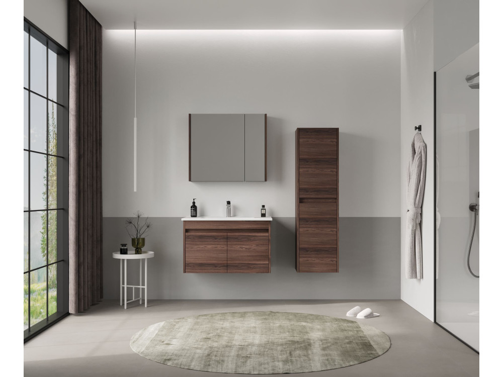 Meuble Salle de Bain avec Miroir "Side 80" - 79 x 16 x 66 cm - Dark Walnut