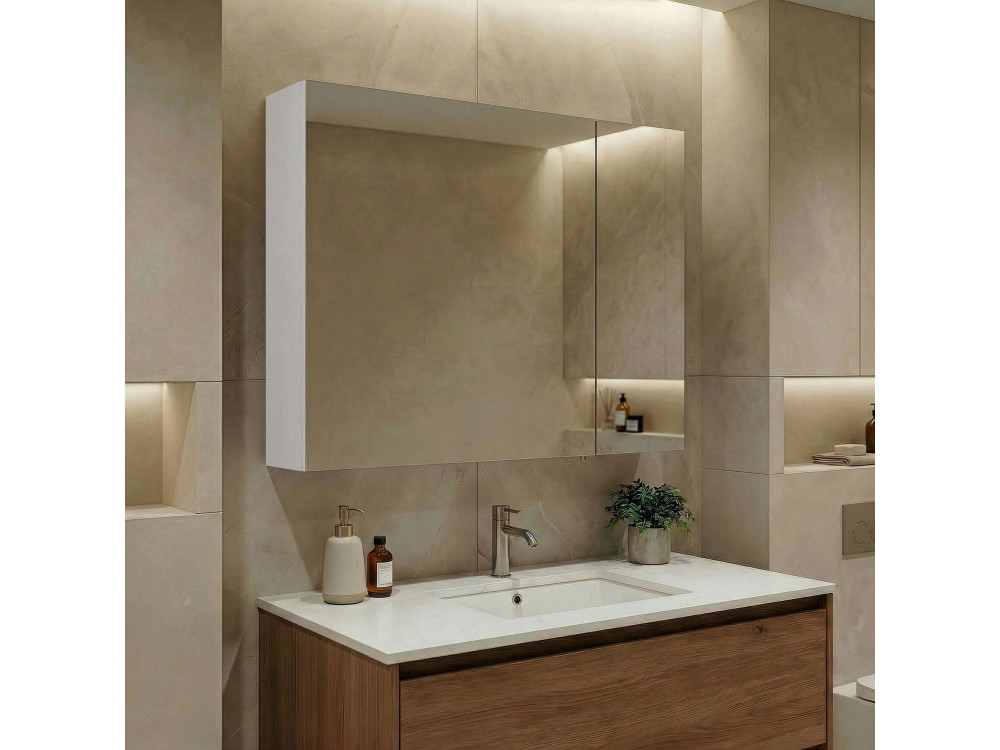 Meuble Salle de Bain avec Miroir "Side 80" - 79 x 16 x 66 cm - Matte White