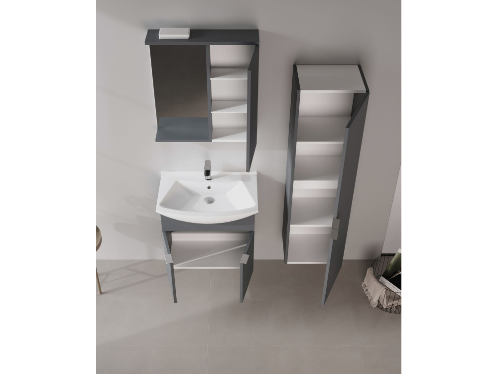 Meuble Salle de Bain avec Miroir "Purus 65" - 63 x 18 x 68 cm - Matte Anthracite