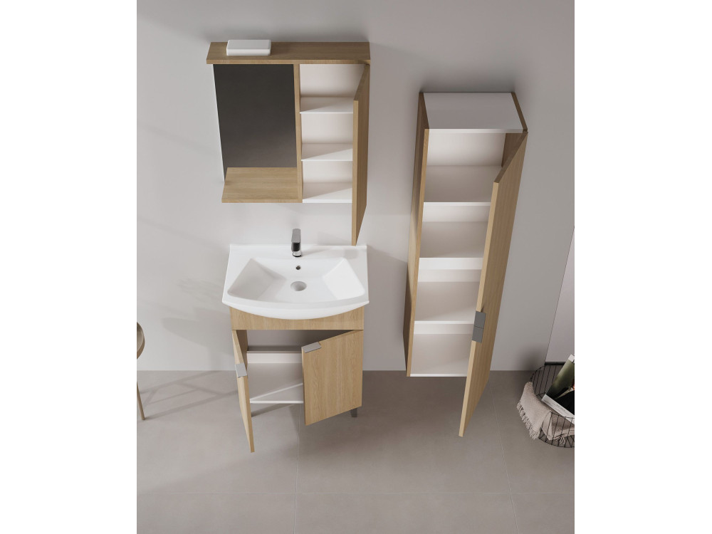 Meuble Salle de Bain avec Miroir "Purus 65" - 63 x 18 x 68 cm - Sonomo Oak