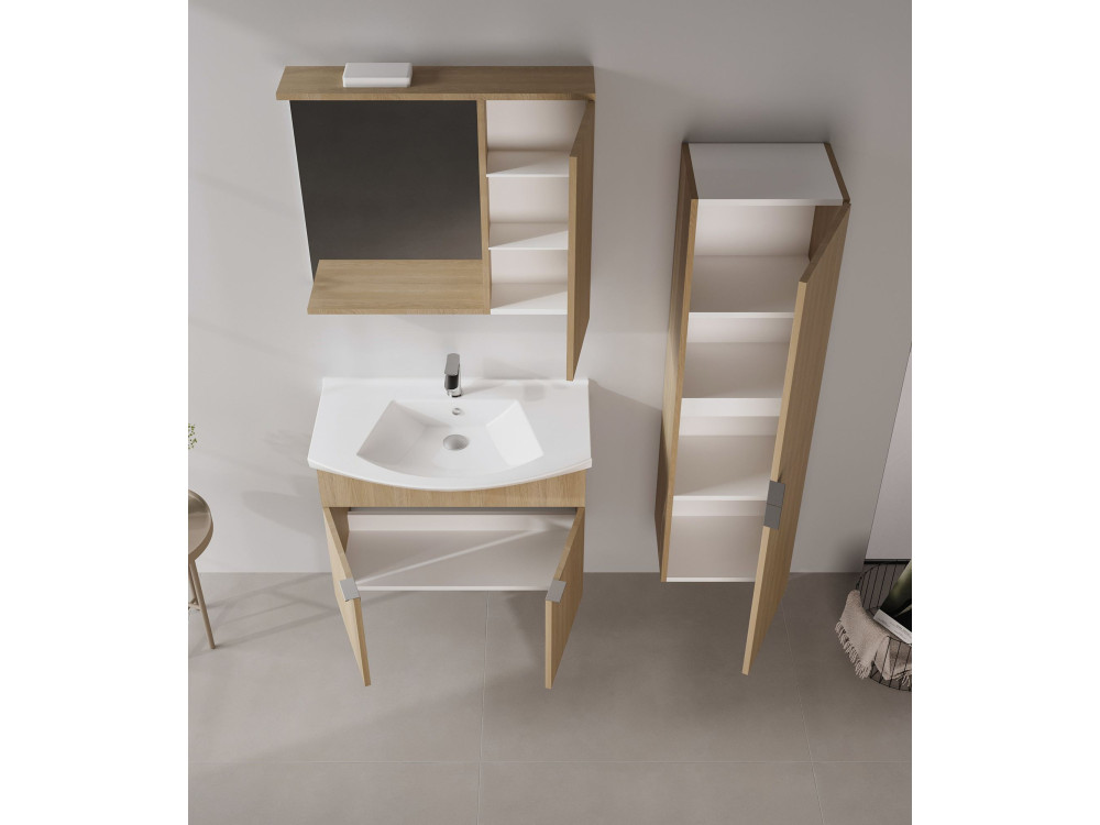 Meuble Salle de Bain avec Miroir "Purus 80" - 75 x 18 x 68 cm - Sonomo Oak