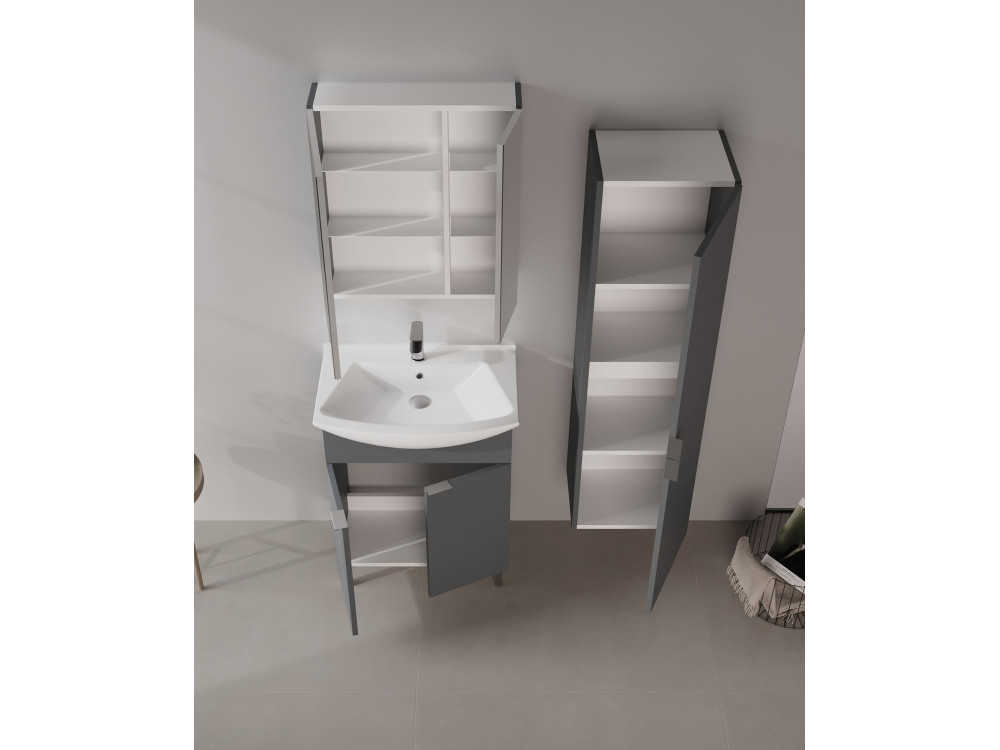 Meuble Salle de Bain avec Miroir "Purus Desna 60" - 60 x 16 x 66 cm - Matte Anthracite