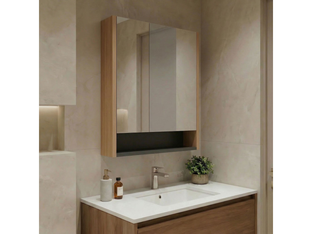 Meuble Salle de Bain avec Miroir "Ricato 60" - 60 x 16 x 78 cm - Walnut