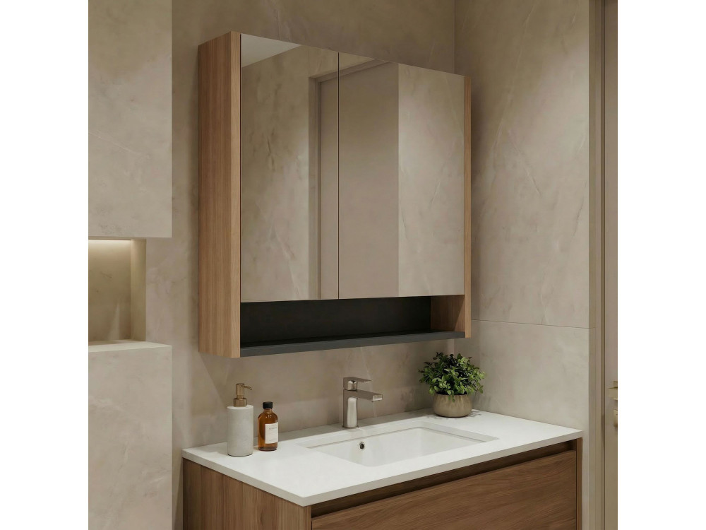 Meuble Salle de Bain avec Miroir "Ricato 80" - 80 x 16 x 78 cm - Walnut