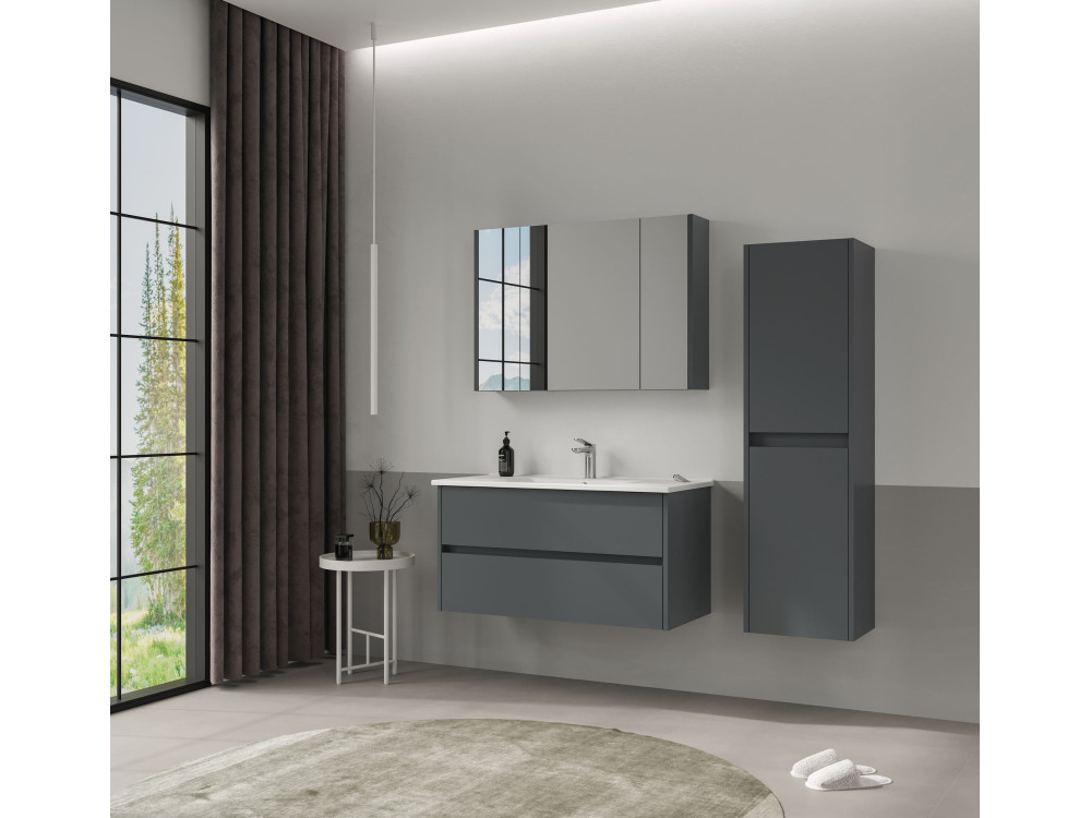 Meuble Salle de Bain avec Miroir "Side 100" - 100 x 16 x 66 cm - Matte Anthracite