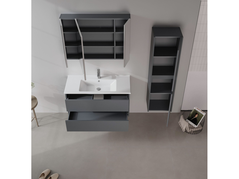 Meuble Salle de Bain avec Miroir "Side 100" - 100 x 16 x 66 cm - Matte Anthracite