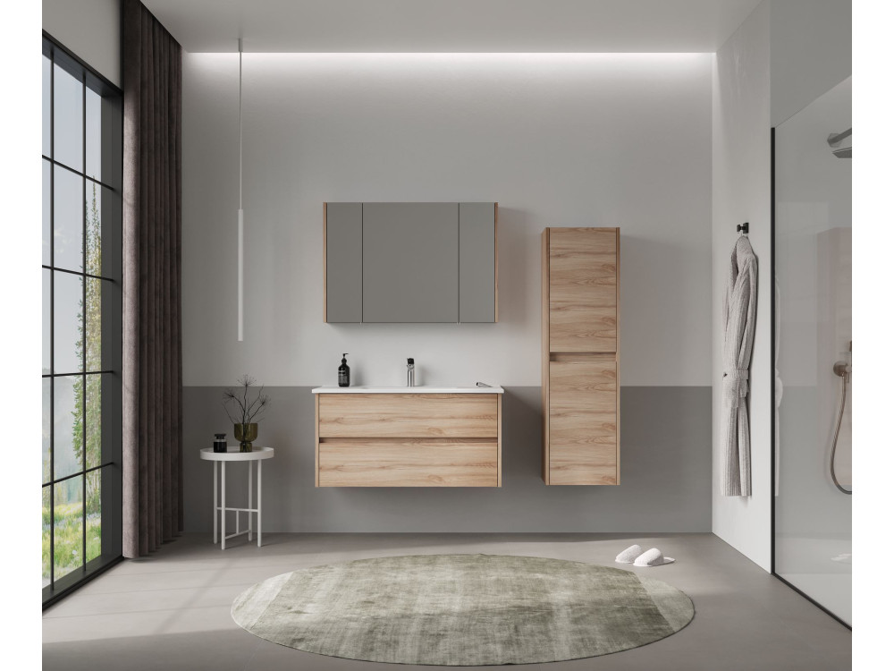 Meuble Salle de Bain avec Miroir "Side 100" - 100 x 16 x 66 cm - Oak