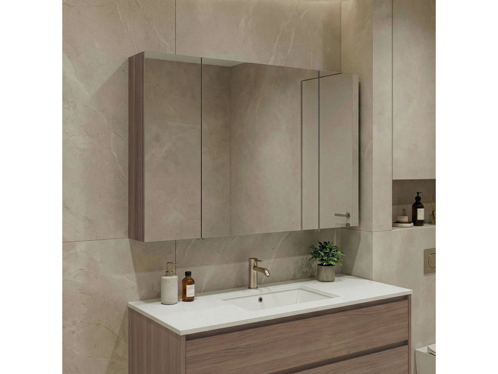 Meuble Salle de Bain avec Miroir "Side 100" - 100 x 16 x 66 cm - Dark Walnut