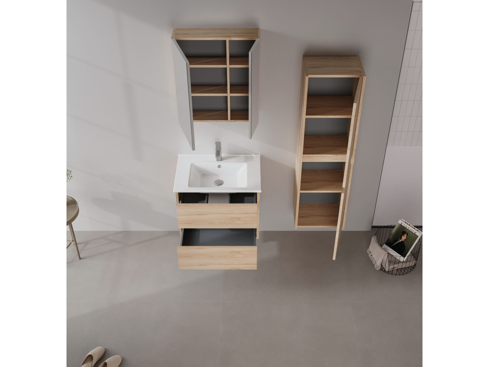 Meuble Salle de Bain avec Miroir "Side 60" - 60 x 16 x 66 cm - Oak