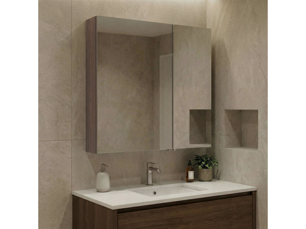 Meuble Salle de Bain avec Miroir "Side 60" - 60 x 16 x 66 cm - Dark Walnut