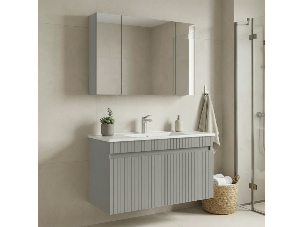 Ensemble Meuble Vasque avec Miroir (2 Pièces) "Tivoli 100" - 100 x 45 x 66 cm - Matte Cashmere