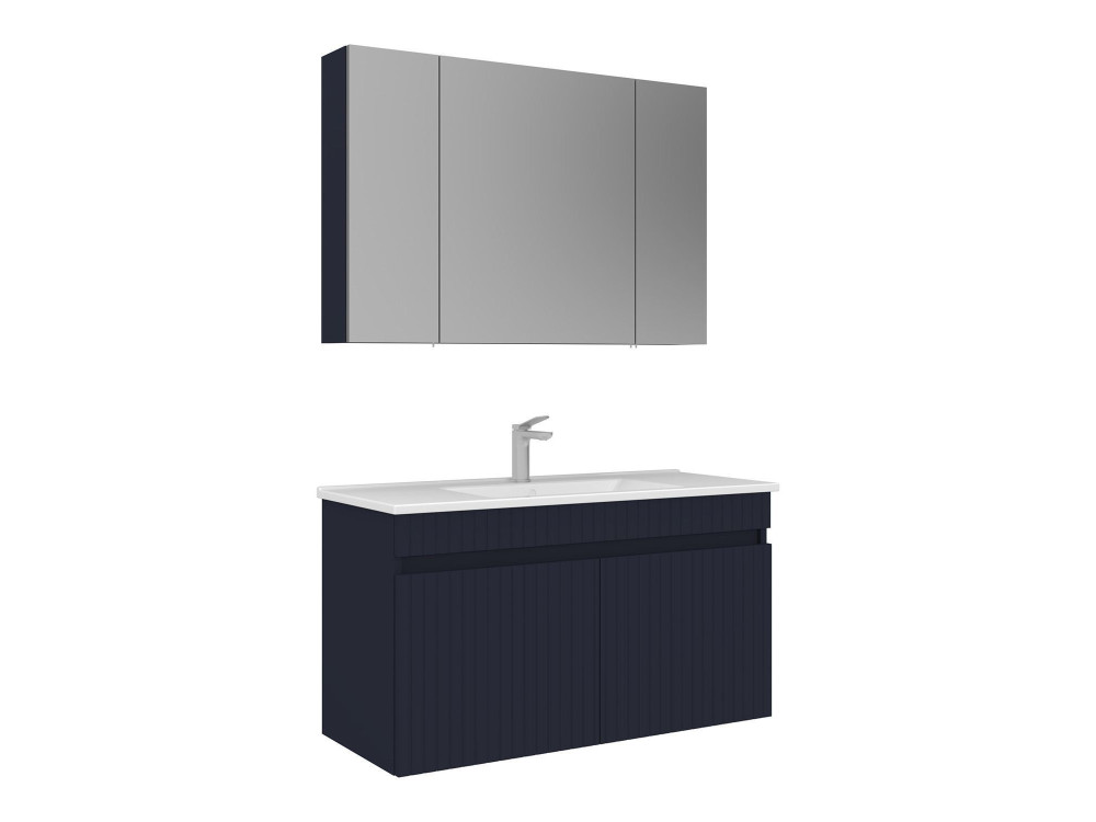 Ensemble Meuble Vasque avec Miroir (2 Pièces) "Tivoli 100" - 100 x 45 x 57 cm - Matte Navy Blue